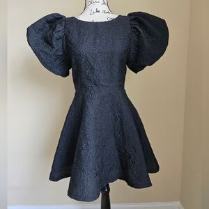 Simonett beya dress black textured puff sleeve mini womens XS